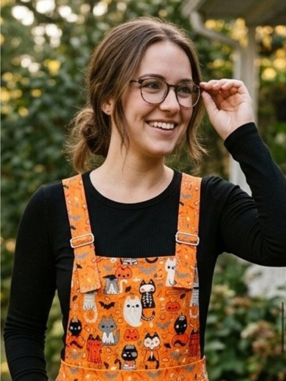 Blackmilk Orange Halloween Cat Overall Dress